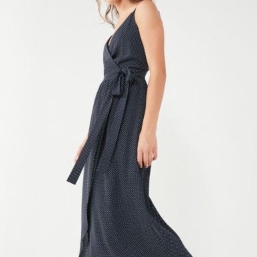 Urban Outfitters navy and white polka dot wrap dress